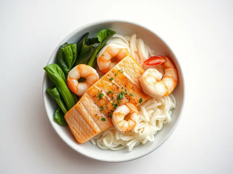 Salmon and shrimp lunch bowl